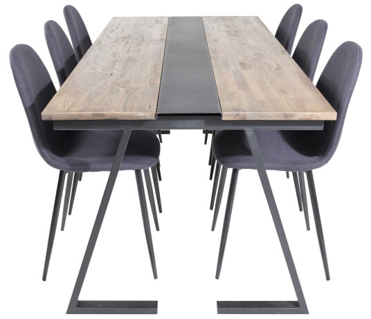 Venture Design Jakarta & Polar spisegruppe Natur/svart 6 st stoler & bord 200 x 90 cm