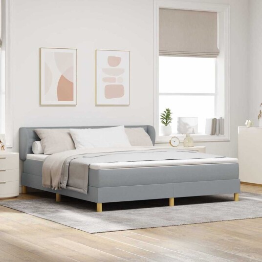Box Spring Seng med Madrass Lys Grå 180x200 cm Stoff