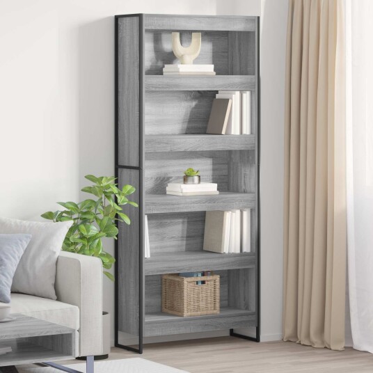  Bokskap 2 pcs Grå Sonoma 80 x 30 x 155 cm Konstruert tre