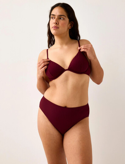 Lindex Brief Bikini High Hanna Rib Burgundy XL