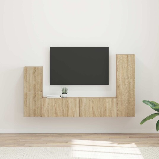 TV benksett Veggmontert 4 pcs Sonoma eik Konstruert tre TV benksett Veggmontert 4 pcs Sonoma eik Konstruert tre