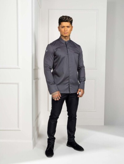 Le Nouveau Chef Alain Kokkjakke til herre Mørkegrå 2XL - Lett og Elastisk Design Le Nouveau Chef Alain Kokkjakke til herre Mørkegrå 2XL - Lett og Elastisk Design