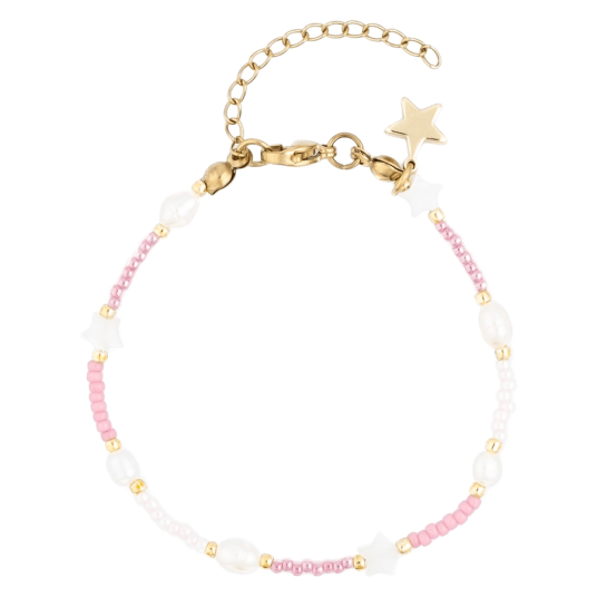 DARK Glass Bead Bracelet Mop Star & Pearls Light Rose