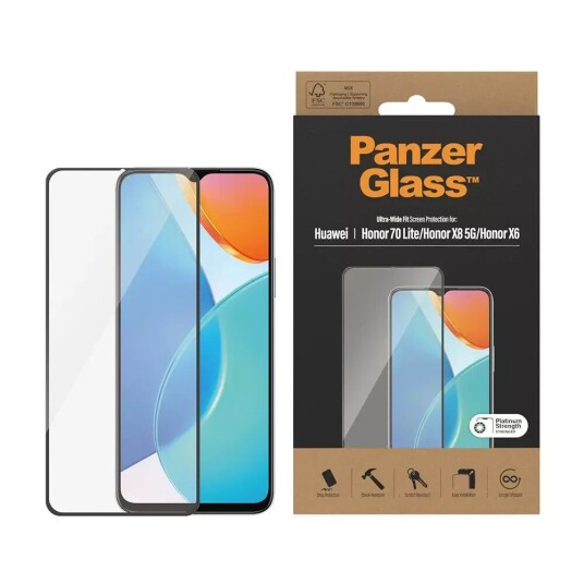 PanzerGlass Honor 70 Lite PanzerGlass Ultra Wide Fit Skjermbeskyttelsesglass - Platinum Strength - Svart Kant