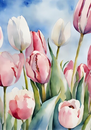 Watercolor Spring Tulips Plakat / 40x50