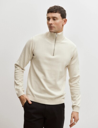 Enkel Studio Half Zip Knit Cream XXXL
