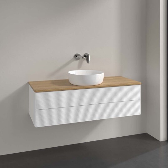 Villeroy & Boch Antao Servantskap med 2 skuffer 120x50x36 cm m/lys Hvit Matt/Eik Villeroy & Boch Antao Servantskap med 2 skuffer 120x50x36 cm m/lys Hvit Matt/Eik