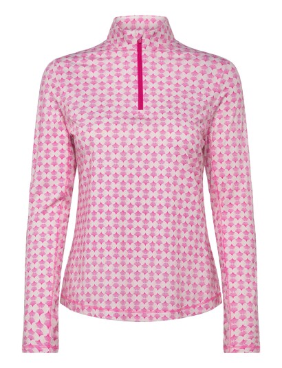 Callaway Geo Print Sun Protection 1/4 Zip Top   Pink   XS