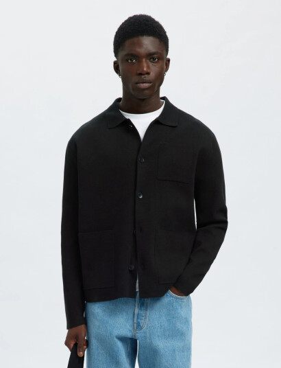 Selected Slhmike Light Relaxed Polo Cardigan Noos - Black - L
