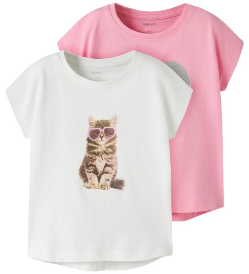 Name It T skjorte   2 pack   NmfVotia   Bright White/Rosa Drikke   Name It   3 år 98   T skjorte Hvit