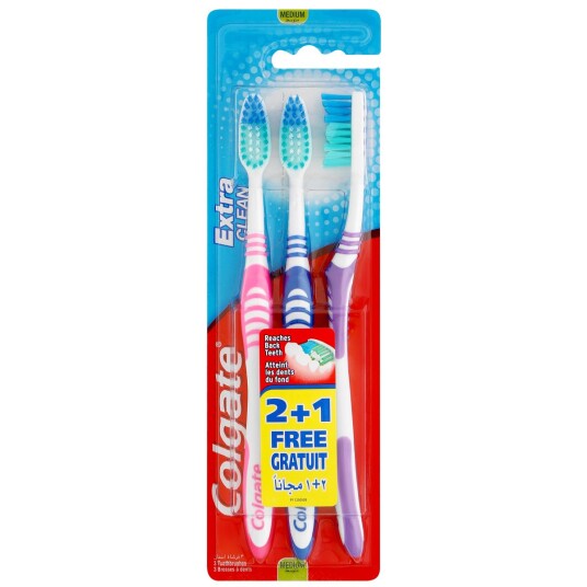 Colgate tannbørster 3 stk. Ekstra rent medium