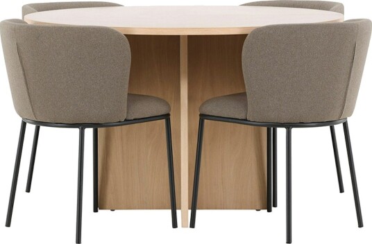 Venture Home Spisegruppe Strada Rund 120/170 cm Hvit med Edina Stoler 4 stk Svart / Brun 4 stk Svart / Brun