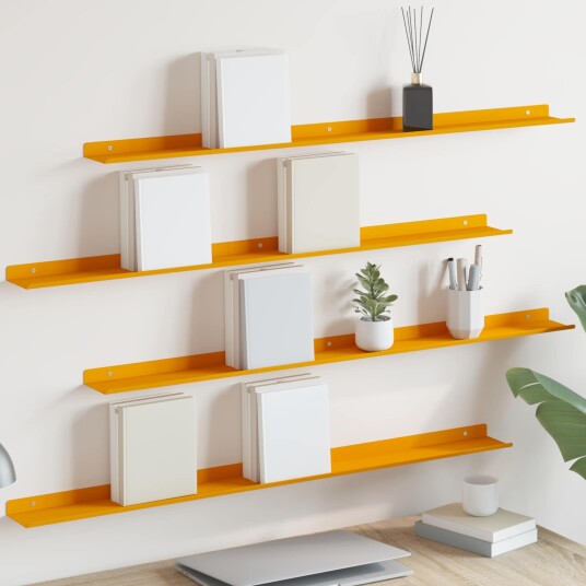 vidaXL Flytende hylle 4 pcs Sennepsgul 100 x 9 x 2,5 cm Stål