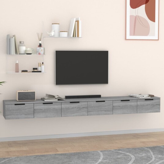 vidaXL Veggskap 2 stk gr? sonoma 102x30x20 cm konstruert tre vidaXL Veggskap 2 stk gr? sonoma 102x30x20 cm konstruert tre