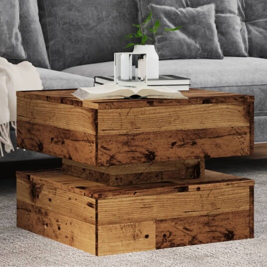  Salongbord med LED-lys gammelt tre 50x50x40 cm 8721158447036