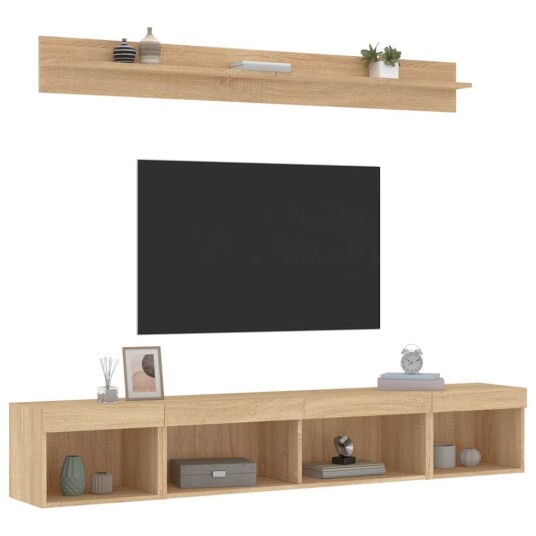 Vegghengte TV enheter med LED 5 deler sonoma eik konstruert tre Vegghengte TV enheter med LED 5 deler sonoma eik konstruert tre