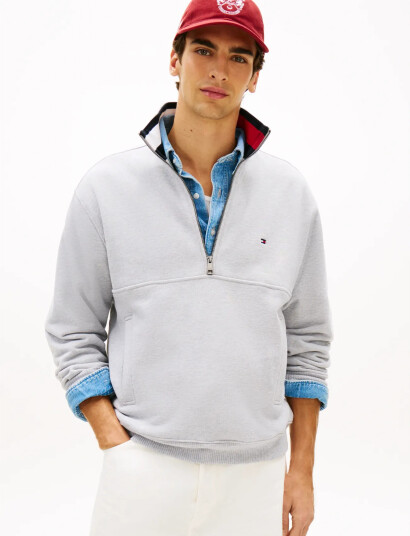 Tommy Hilfiger Flag 1/4 Zip   Grey   M