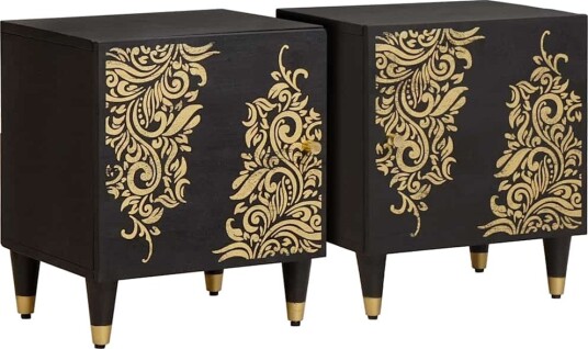 Nattbord med dør 2 pcs Svart 40 x 33 x 46 cm Massiv mango tre Nattbord med dør 2 pcs Svart 40 x 33 x 46 cm Massiv mango tre