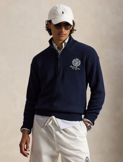Polo Ralph Lauren Relaxed Fit Cotton Quarter Zip Sweater Navy M Polo Ralph Lauren Relaxed Fit Cotton Quarter Zip Sweater Navy M
