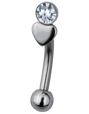 Crystal Stone with Heart Øyenbrynspiercing 1.2 x 8 mm