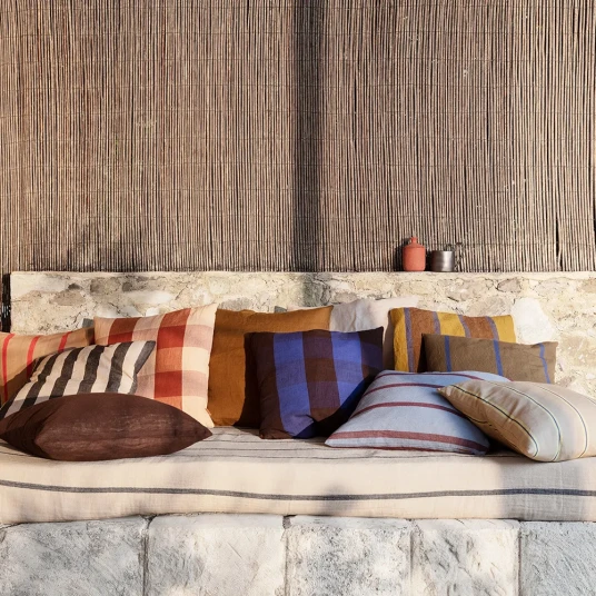 Ferm Living Grand Dekorativ pute   Lime/Bright Blue/Choco
