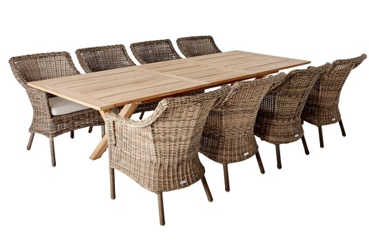 Brafab Brutus & Lenora spisegruppe Teak/natur 8 stoler & bord 200-265 x 100 cm