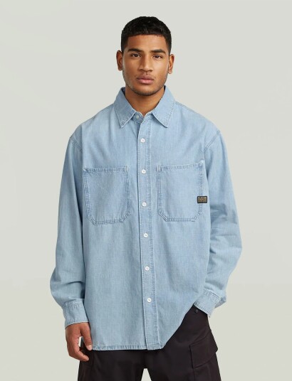 G Star Relaxed 2 Pkt Shirt L\S   Blue   S