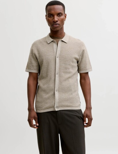 Jack & Jones Jjegeorge Knit Shirt Ss Sn Beige M