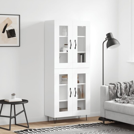 vidaXL Highboard høyglans hvit 69,5x34x180 cm konstruert tre 8720845477295