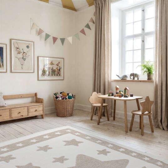 Barneteppe Star Frame krem/brun Størrelse: 100 x 160 cm Barneteppe Star Frame krem/brun Størrelse: 100 x 160 cm