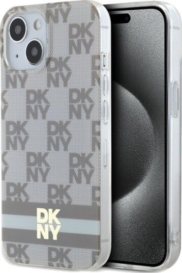 DKNY MagSafe-etui i rutete og striper til iPhone 15/14 Plus - Beige