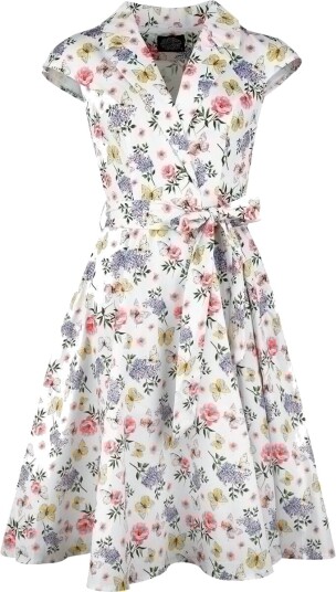 H&R London Middellang kjole   Zoey Floral Swing Dress   XS til 4XL   Damer   flerfarget