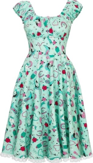 Hell Bunny Rockabilly Middellang kjole Kellie Dress XS til XXL Damer mint