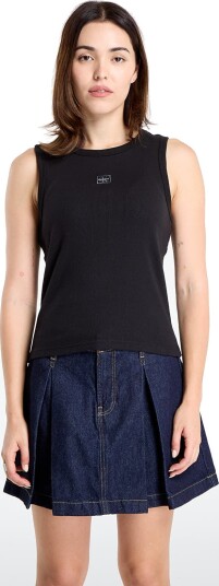 Calvin Klein Jeans Woven Label 2X2 Baby Rib Tank Black S