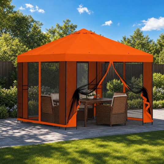 vidaXL Hagepaviljong med sidevegger 3 x 3 m Oransje Polyester og stål