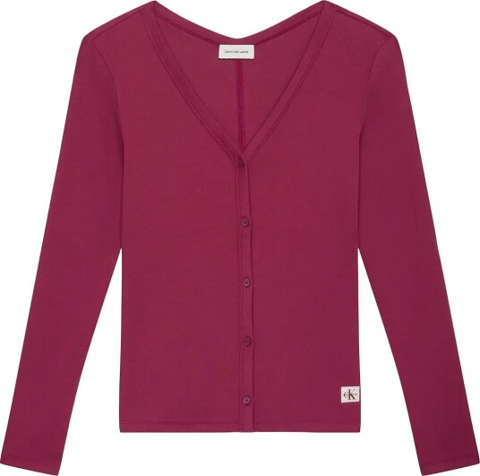 Calvin Klein Jeans Ls Woven Label Baby Rib Button F Burgundy L