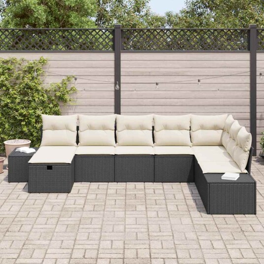 Hagesofa Set med pute 8 pcs Svart Poly rattan
