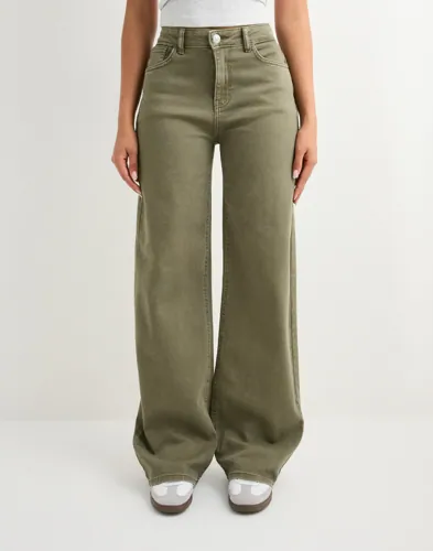 Pieces   Grønn   Pcsilke Mw Wide Colered Jeans Noos