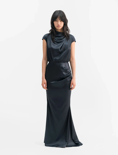 Ahlvar Gallery Myra Satin Dress - Navy - XS Ahlvar Gallery Myra Satin Dress - Navy - XS