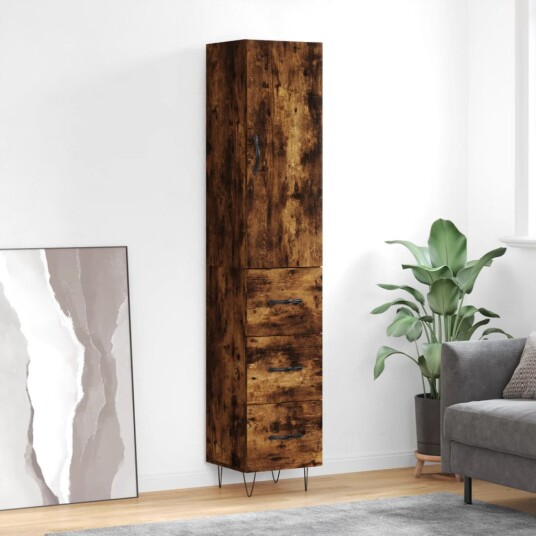 vidaXL Highboard røkt eik 34,5x34x180 cm konstruert tre 8720845483081