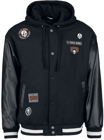 Rock Rebel by EMP College-jakke - Varsity jakke med kunstlærdetaljer - S til XXL - Herrer - svart Rock Rebel by EMP College-jakke - Varsity jakke med kunstlærdetaljer - S til XXL - Herrer - svart