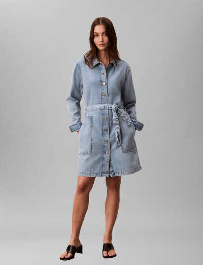 Calvin Klein Jeans Belted Denim Mini Dress Coastal   Blue   L