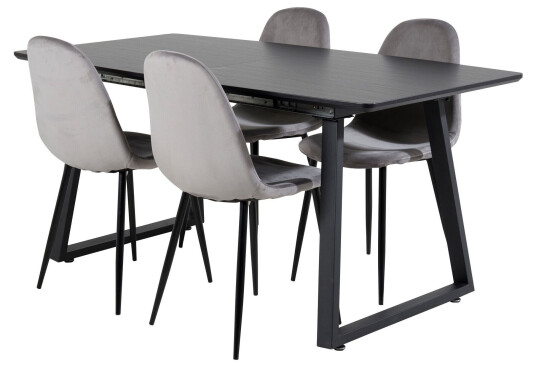 Venture Home Inca Spisegruppe Forlengningsbar 160 cm Rektangulær med 4 Polar Stoler Sort