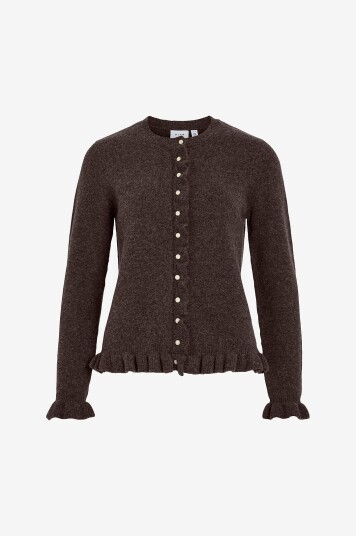Vila Kardigan viJacia O neck L/S Frill Knit Cardi Brun Vila Kardigan viJacia O neck L/S Frill Knit Cardi Brun