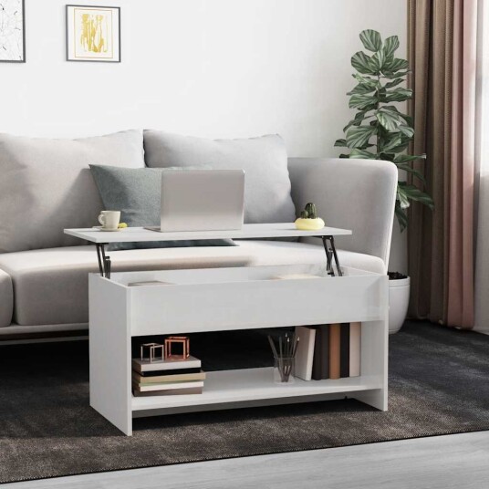 Salongbord høyglans hvit 102x50x52,5 cm konstruert tre