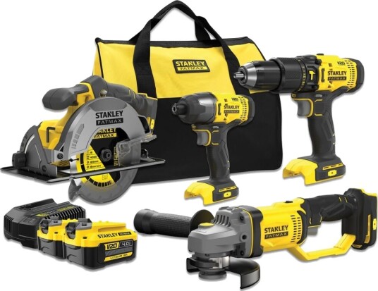 Stanley Verktøysett fatmax 18v med batteri slagdrill,slagtrekker,sirkelsag,vinkelsliper batterier: 2stk 4ah med veske Stanley Verktøysett fatmax 18v med batteri slagdrill,slagtrekker,sirkelsag,vinkelsliper batterier: 2stk 4ah med veske