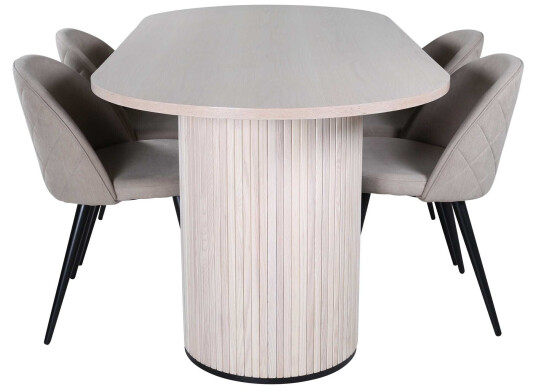 Venture Design Bianca & Velvet spisegruppe Beige/natur 4 stoler & bord 200 x 90 cm