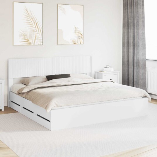 vidaXL Sengramme med oppbevaring og hodegavl Hvit 200 x 200 cm