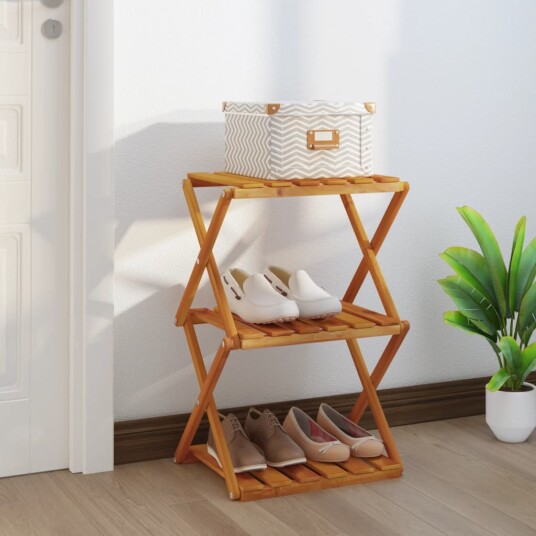 vidaXL Sammenleggbar hylle 3 lag brun 43x31x63 cm heltre akasie vidaXL Sammenleggbar hylle 3 lag brun 43x31x63 cm heltre akasie