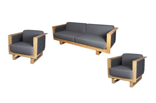 Cane-line Angle sofagruppe 3-seter sofa & 2 lenestoler Teak med grå pute